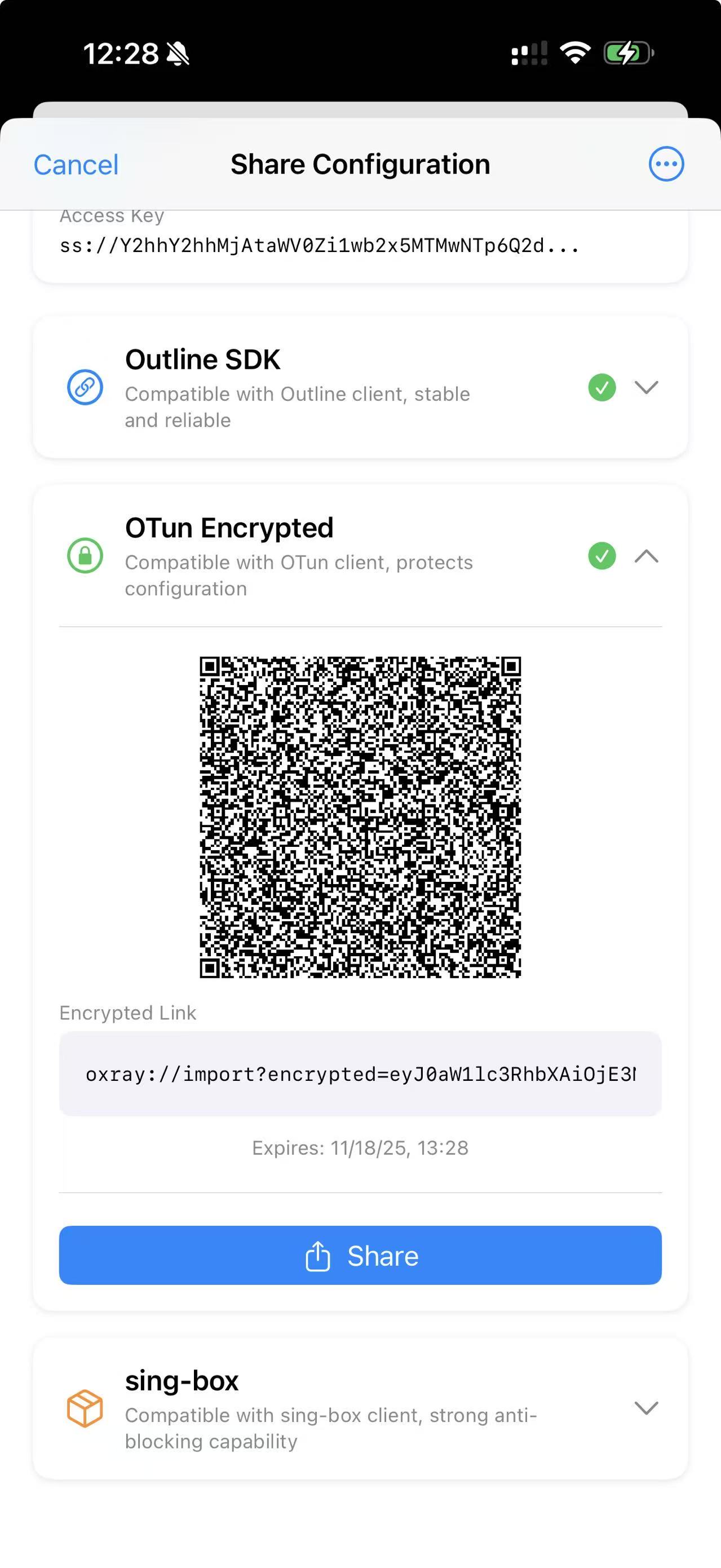 OTun-M sharing dashboard